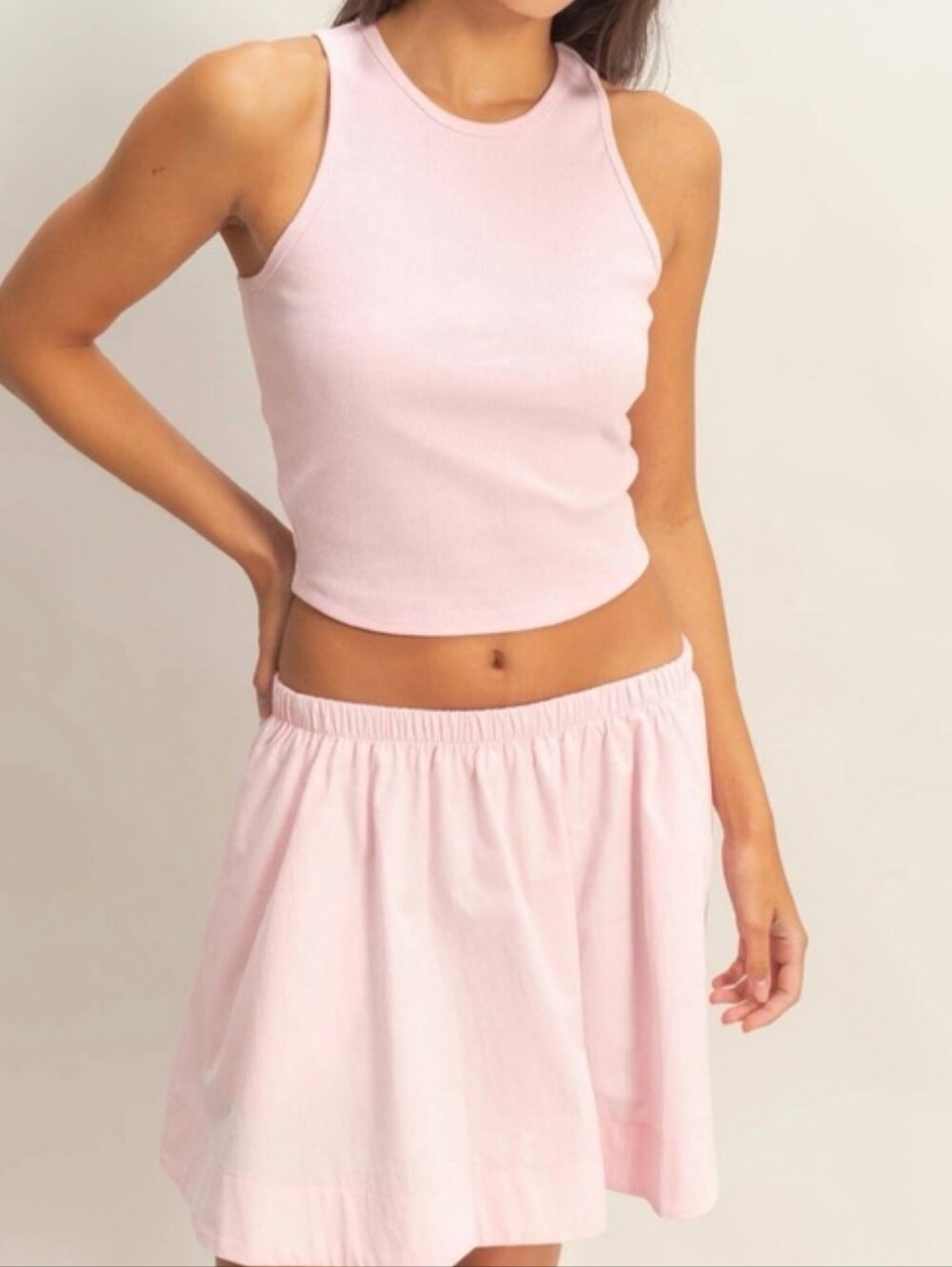 New Double Zero Light Pink Elastic-Waist Skirt Set
